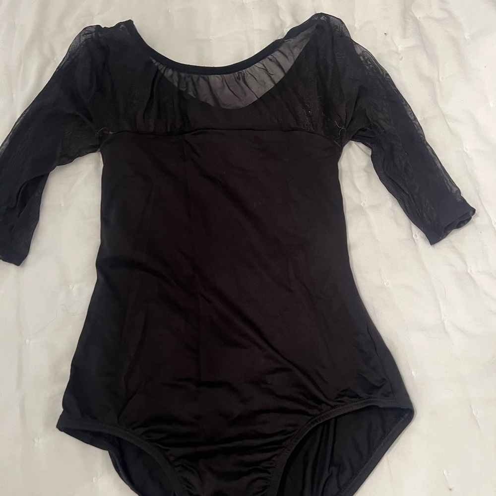 Black Sheer 3/4 Sleeve Leotard